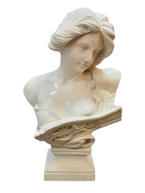 Mid 20th C. Neoclassical Solid Marble Bust of a Woman