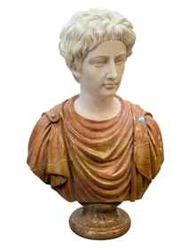 Mid 20th C. Italian 2 Tone Solid Marble Classical Bust