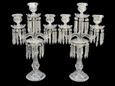 Pair of Fine 19th C. Baccarat Crystal 3 Arm Candelabras