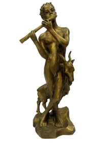 Early 20th C. Art Deco Gilt Plaster Flute Player Sculpture