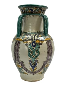 20th Century Moroccan Hand-Painted Ceramic Amphora Vase