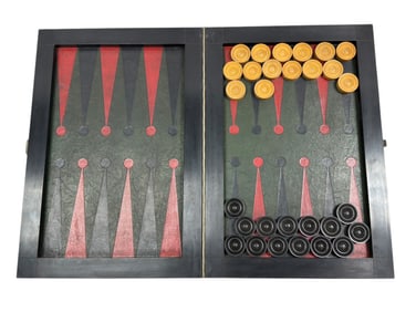 Early 20th C. Clic-Clac Backgammon Supplies Co. Leather Game Board