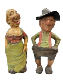 Early 20th C. Scandinavian Folk Art Carved Wood Figures (Pair)