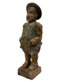 19th C. Painted Folk Art Carved Wooden Figure w/ Storage