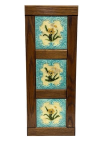 (3) Antique French Majolica Floral Tiles in Oak Frame