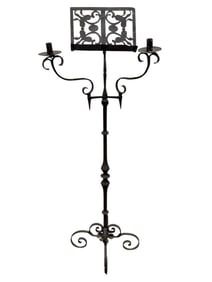 Late 18th–Early 19th C. French Wrought Iron Music Stand w/ Candle Holders