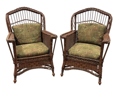 Pair of Circa 1910 Arts & Crafts Wicker Armchairs