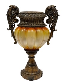 Ornate Classical-Style Amber Acrylic & Composite Urn Vase