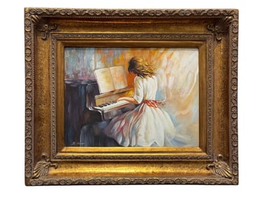 Signed S. Beniam Oil on Canvas Piano Player Painting