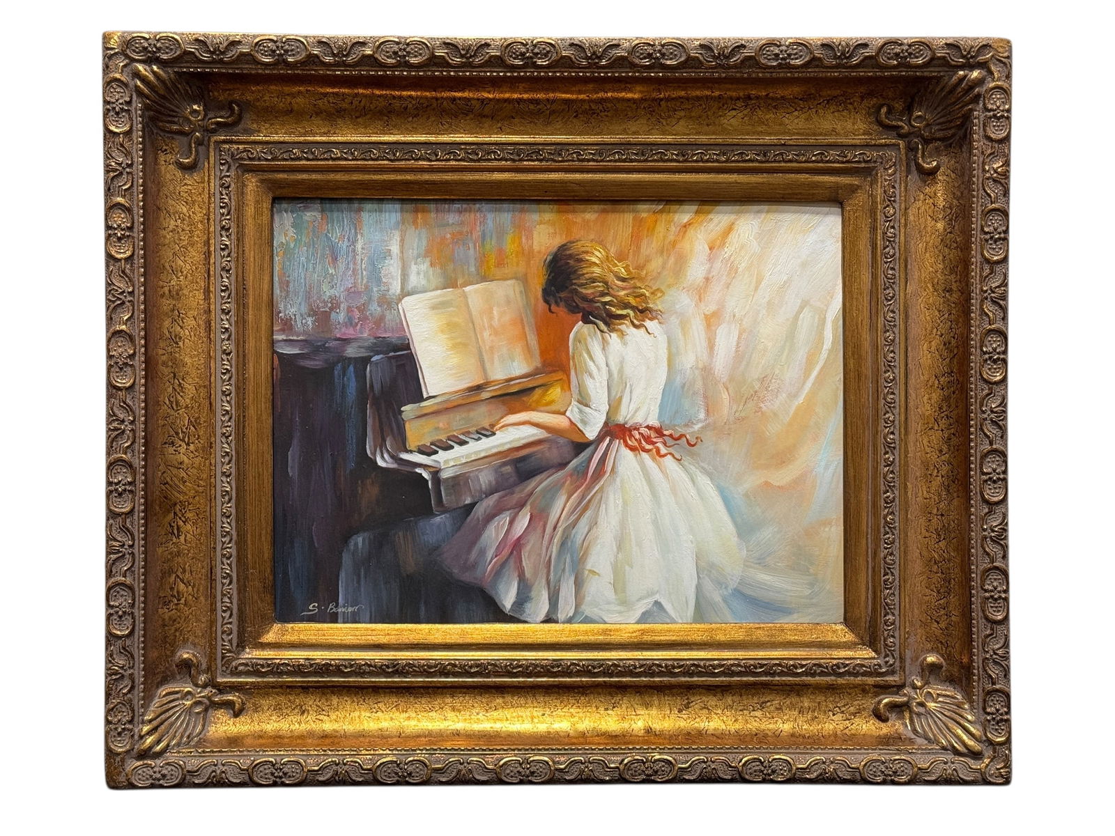 Signed S. Beniam Oil on Canvas Piano Player Painting (1 of 5)