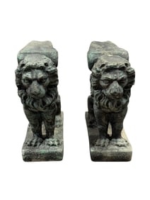 Mid-20th C. Cast Stone Winged Lion Garden Statues (Pair)