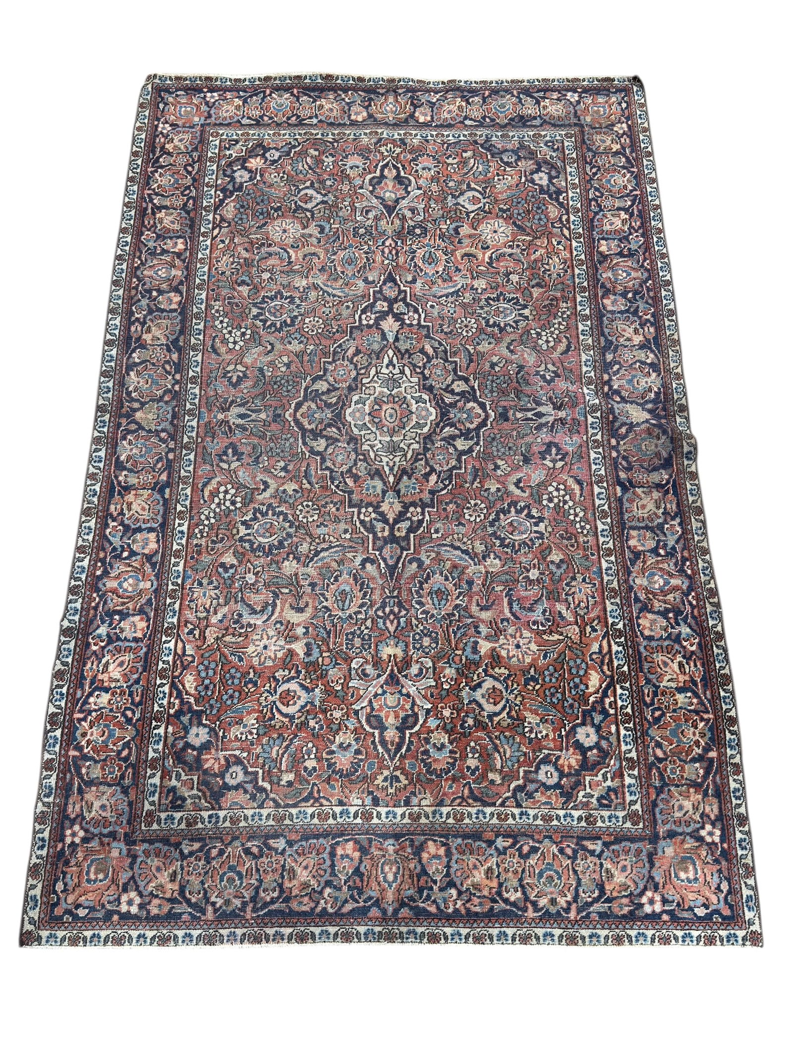 Late 19th–Early 20th C. Persian Sarouk Farahan Rug: This antique Persian Sarouk Farahan area rug, woven in the Farahan region of central Iran circa the late 19th to early 20th century (approximately 1880–1910), features a finely drawn central medalli