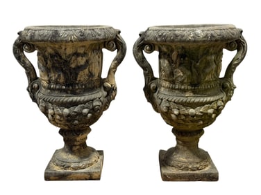 Pair of Classical-Style Cast Stone Garden Urns