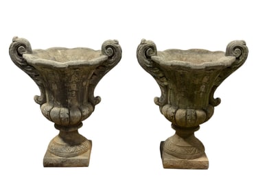 Pair of Classical Cast Stone Garden Urns