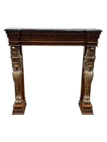 Neoclassical Style Lion-Head Fireplace Mantel w/ Faux Marble Top