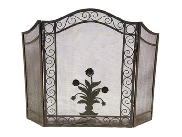 Samuel Yellin–Style Wrought Iron 3 Panel Fire Screen