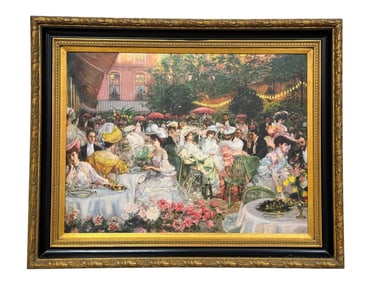 Framed Embellished Café Society Scene Print on Board