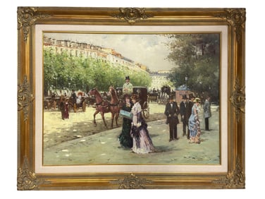 Late 20th Century Paris Street Scene Oil on Canvas