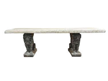 Carved Stone Garden Bench w/ Classical Lion Supports