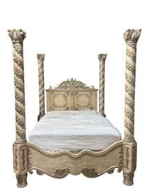 Ornate Carved Four-Poster Queen Bed w/ Gilded Accents