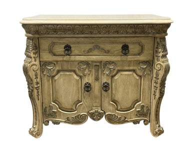 Orleans International Carved Wood Nightstand w/ Stone Top