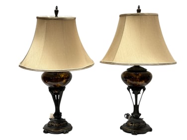 Pair of Traditional Glass and Metal Table Lamps