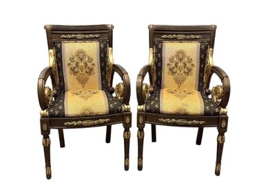 Pair of Ornate Neoclassical Style Upholstered Armchairs