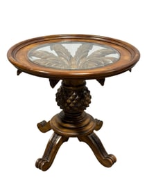 Carved Wood Palm Tree Accent Table