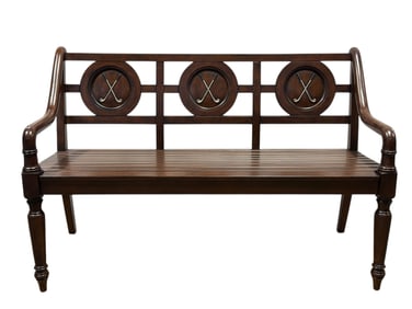 Golf Motif Wooden Bench with Turned Legs