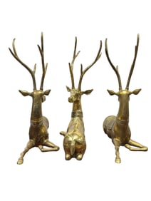 (2) Large Brass Seated Deer/Stag Sculptures
