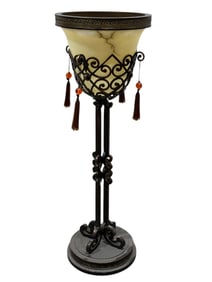 Classical Revival Floor Jardiniere on Wrought Metal Stand