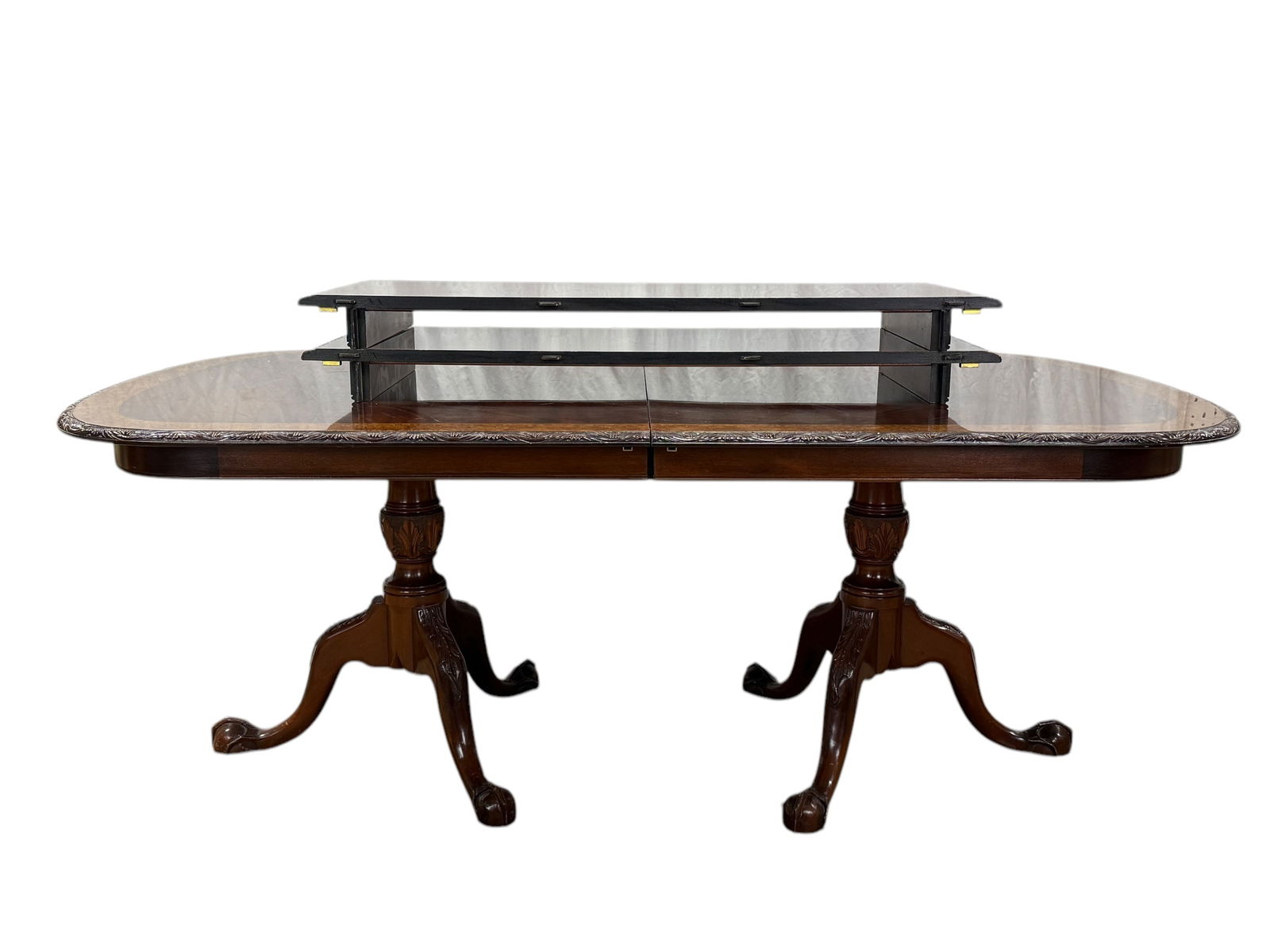 Mahogany & Burl Band Inlay Dining Table w/ 2 Leaves (1 of 8)