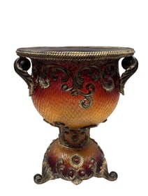 Ornate Decorative Footed Urn w/ Amber Toned Acrylic