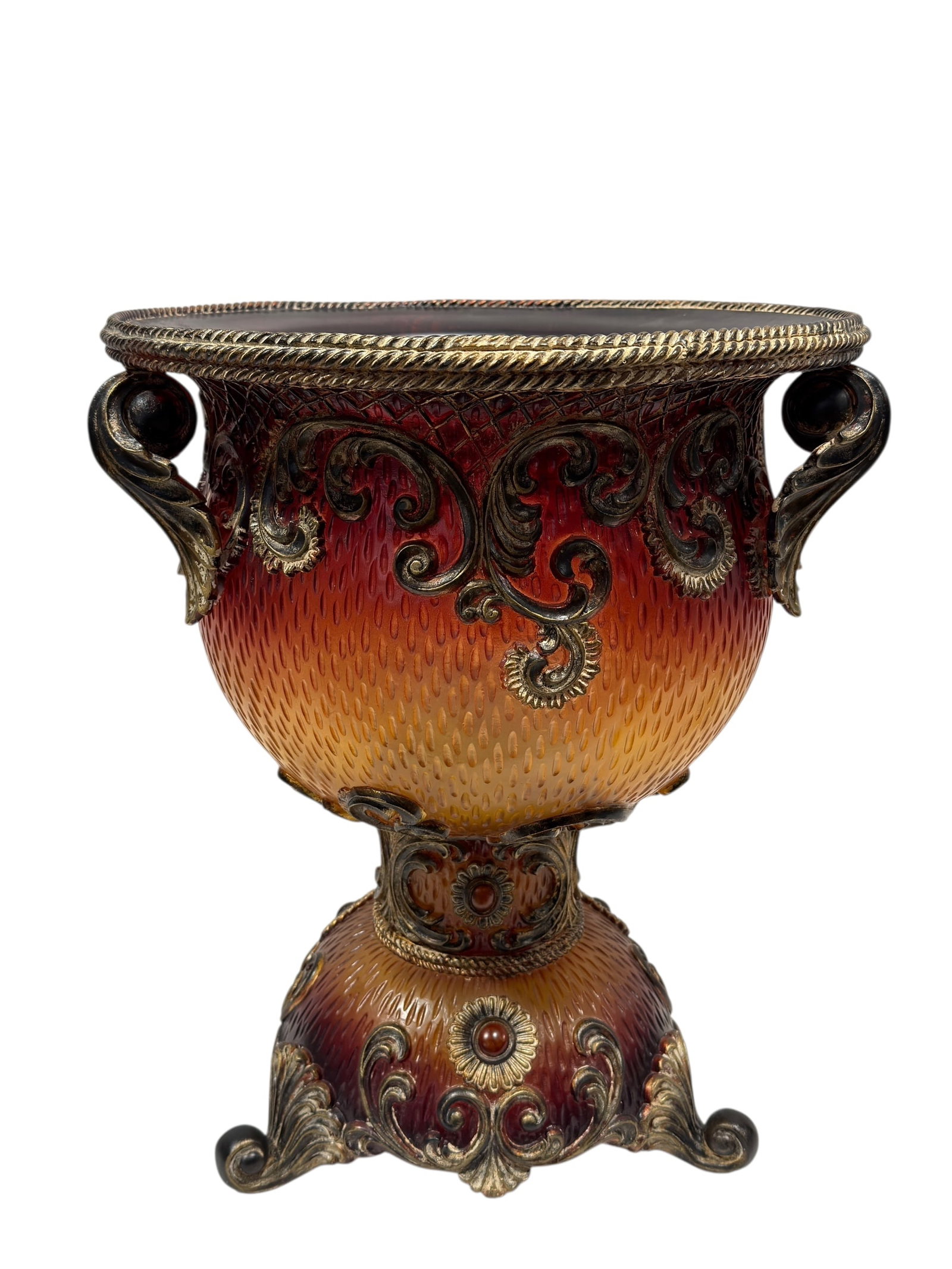 Ornate Decorative Footed Urn w/ Amber Toned Acrylic (1 of 6)