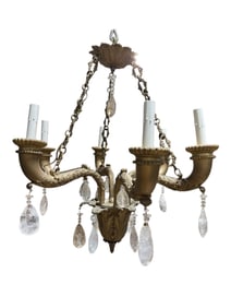 Early 20th C. French Empire Style Bronze & Rock Crystal Chandelier