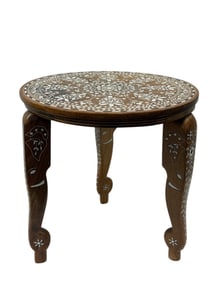 Indian Inlaid Wooden Side Table w/ Bone Inlay