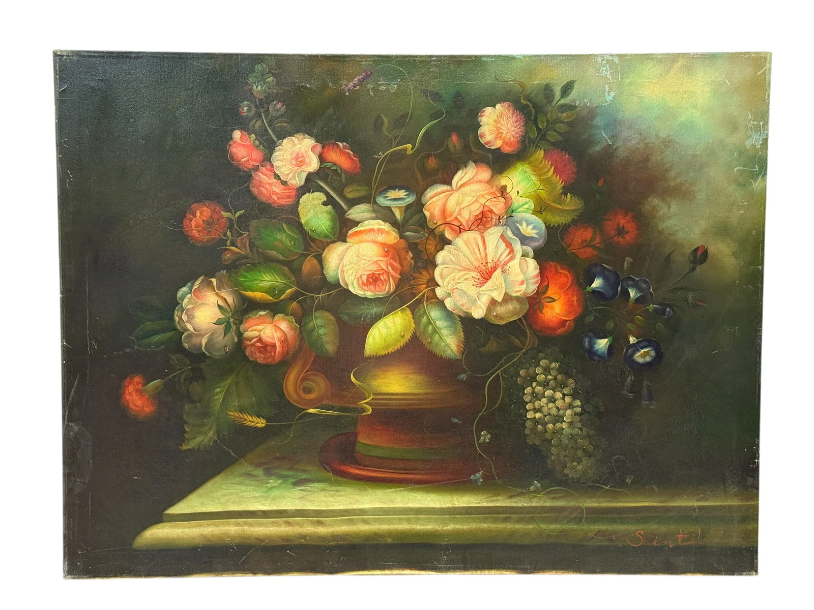 Mid–Late 20th C. Floral Still Life Oil on Canvas, Signed Saint (1 of 9)