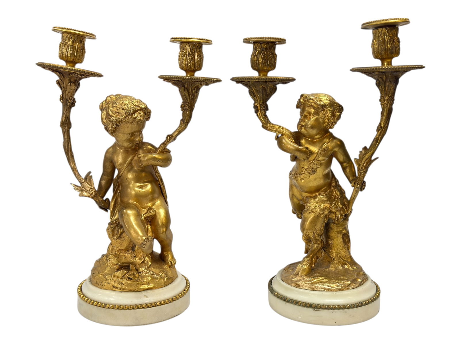 Pair of 19th C. French Gilt Bronze & Marble Figural Candelabras (1 of 14)