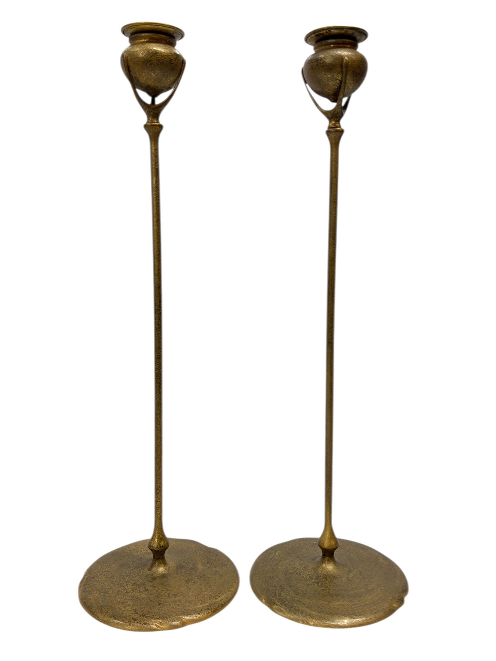 Fine Pair of Signed Tiffany Studios Arts & Crafts Bronze Candlesticks (1 of 10)