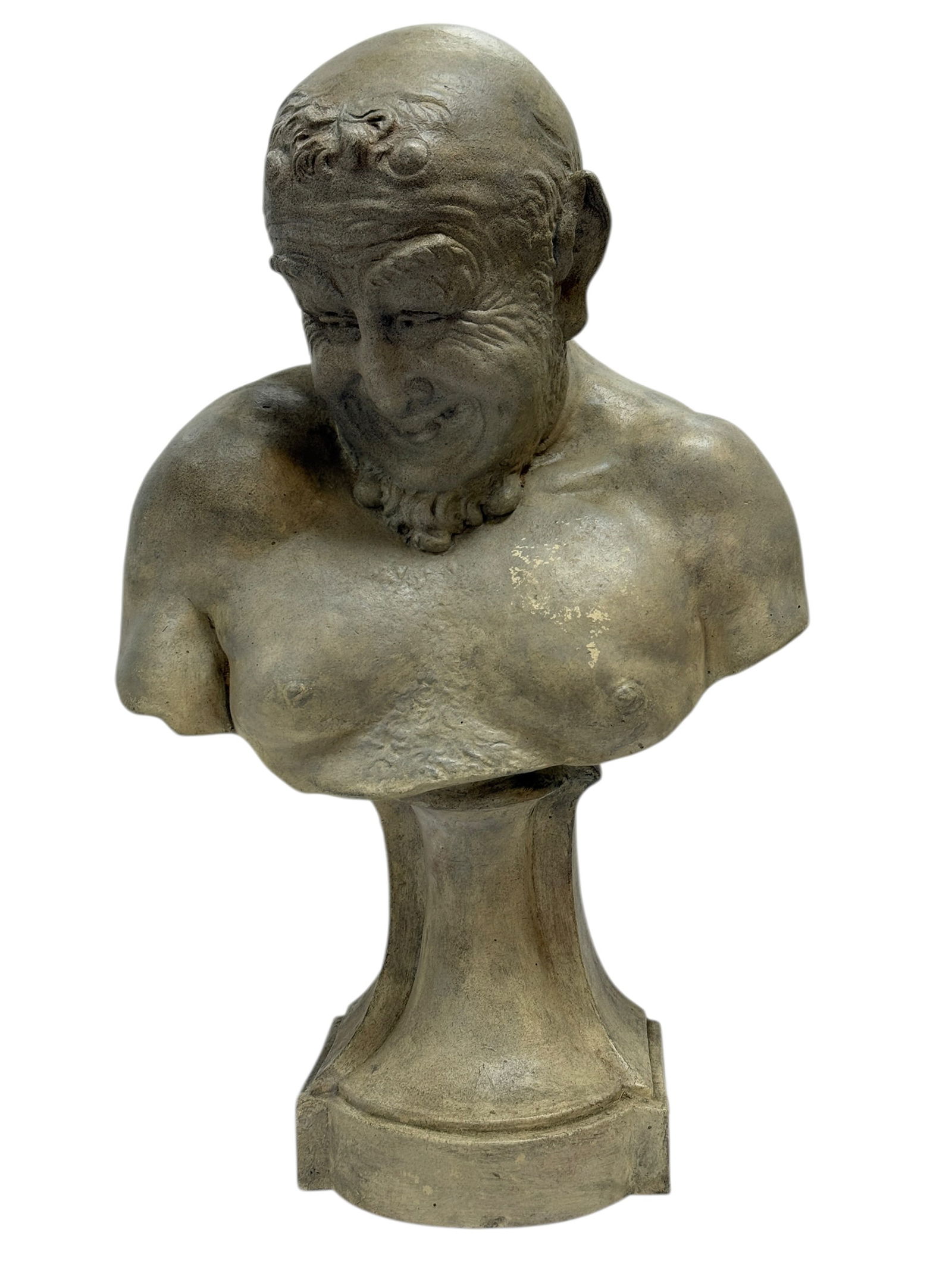 signed Ernst Fuchs Terracotta Satyr Bust Sculpture: Expressive and highly detailed terracotta satyr bust sculpture signed on the reverse “Ernst Fuchs New York” with the number “1895,” depicting a mischievous mythological figure
