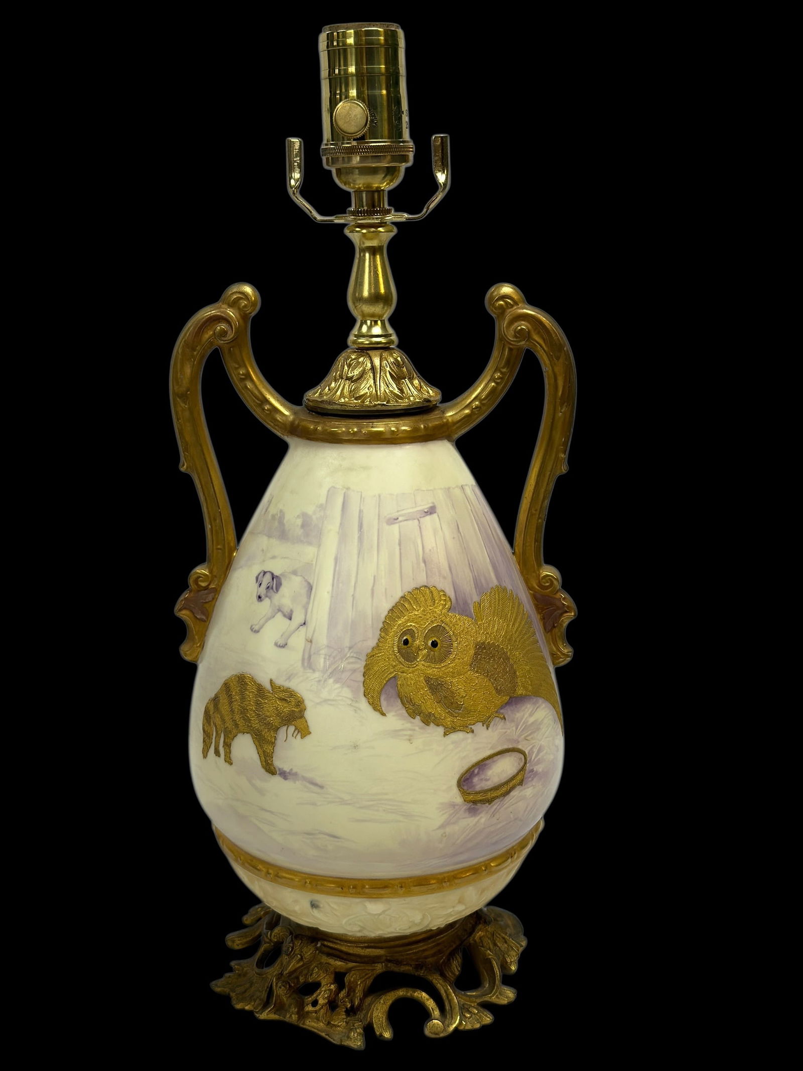 Antique Royal Worcester Porcelain Gold Relief Converted Lamp (1 of 12)