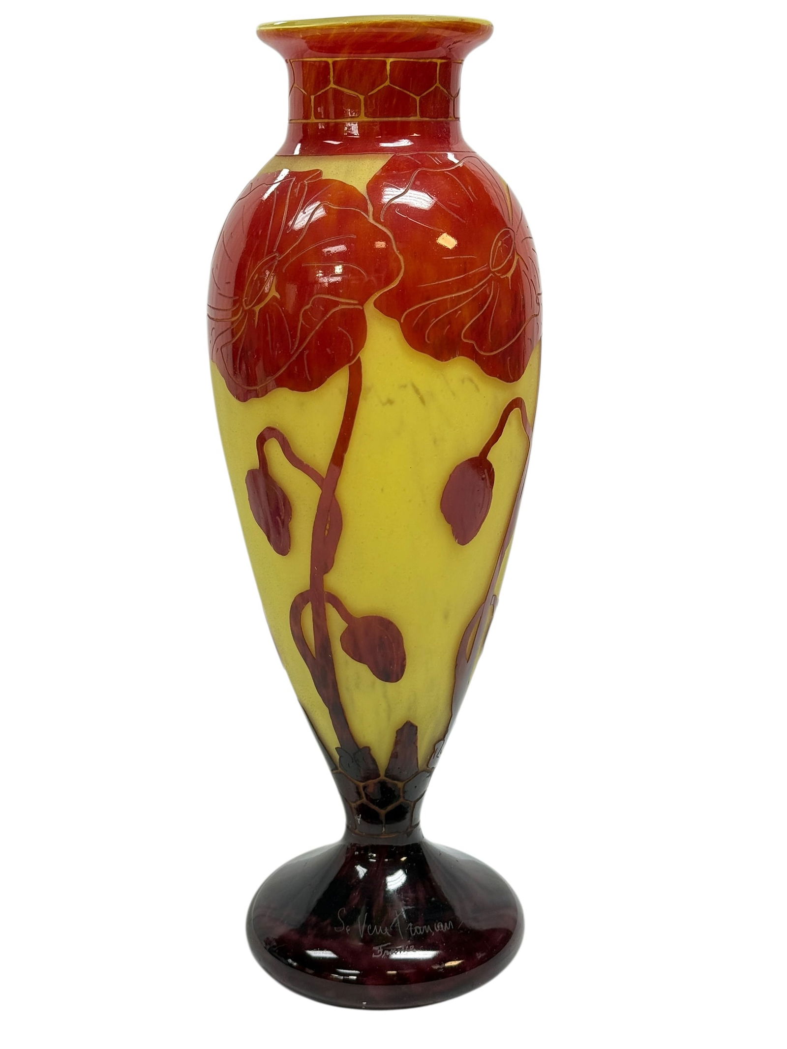 Signed Le Verre Francais Large French Art Deco “Pavots” Cameo Glass Vase (1 of 12)