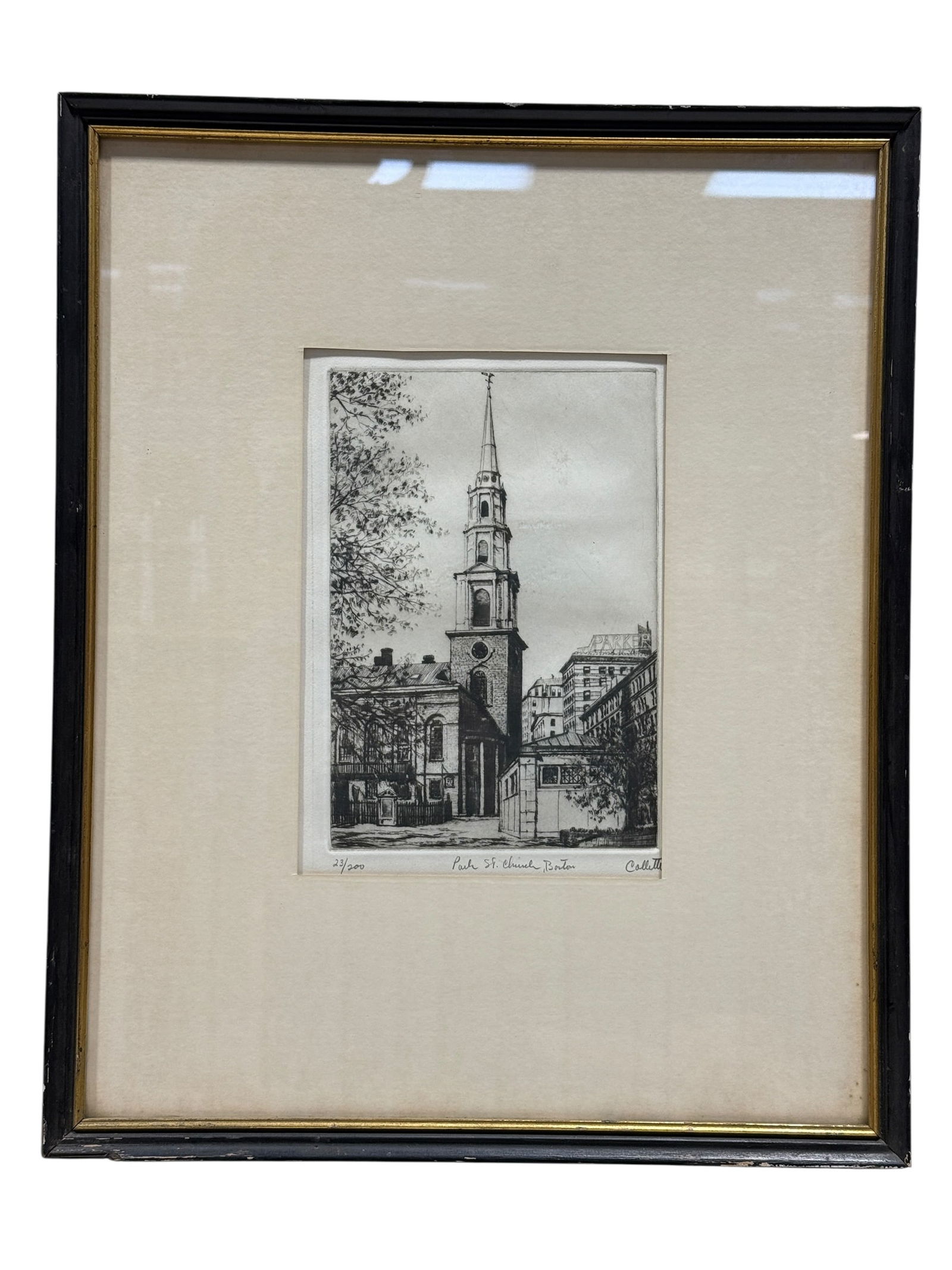 Signed Collette Limited Edition “Park St. Church, Boston” Etching Print (1 of 7)