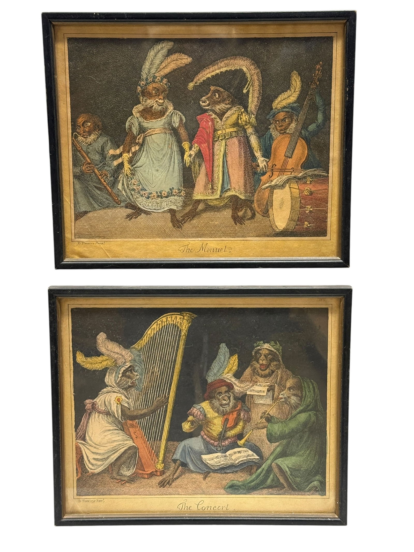 Pair of 19th Century Colored “Monkey Band” Engraving Prints (1 of 8)
