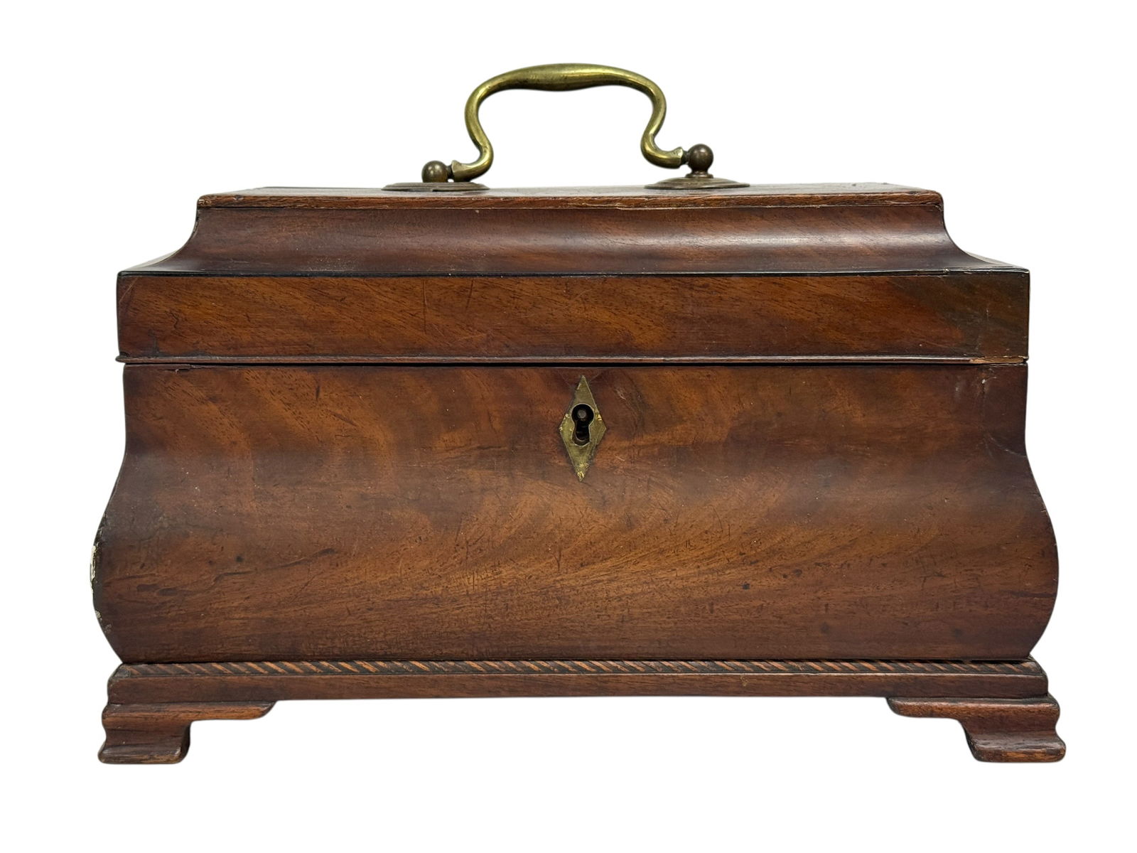 19th C. Mahogany Tea Caddy w/ Brass Handle & Twin Compartments (1 of 18)