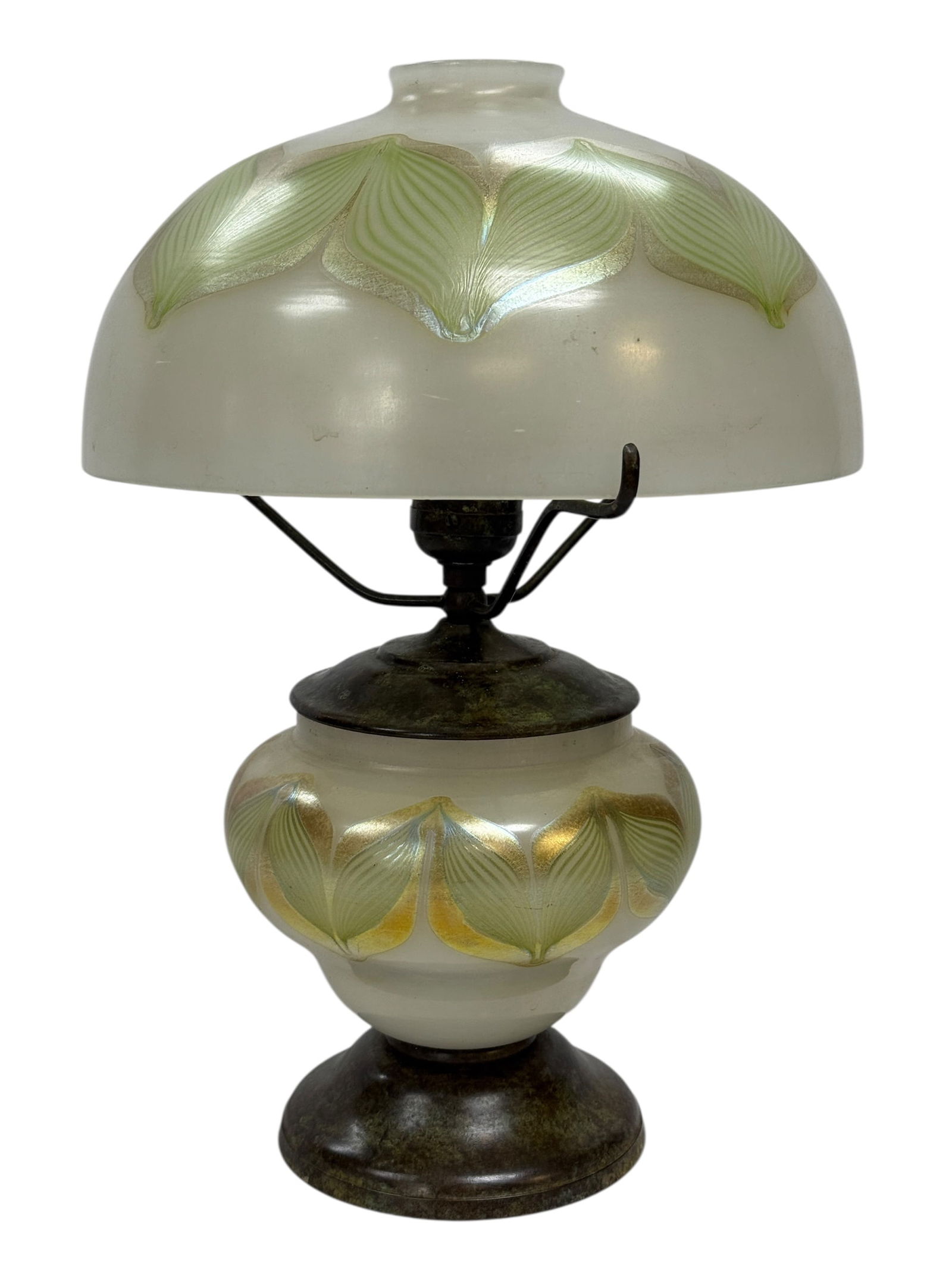 Signed Tiffany Studios Favrile Pulled Feather Iridescent Glass Lamp (1 of 12)