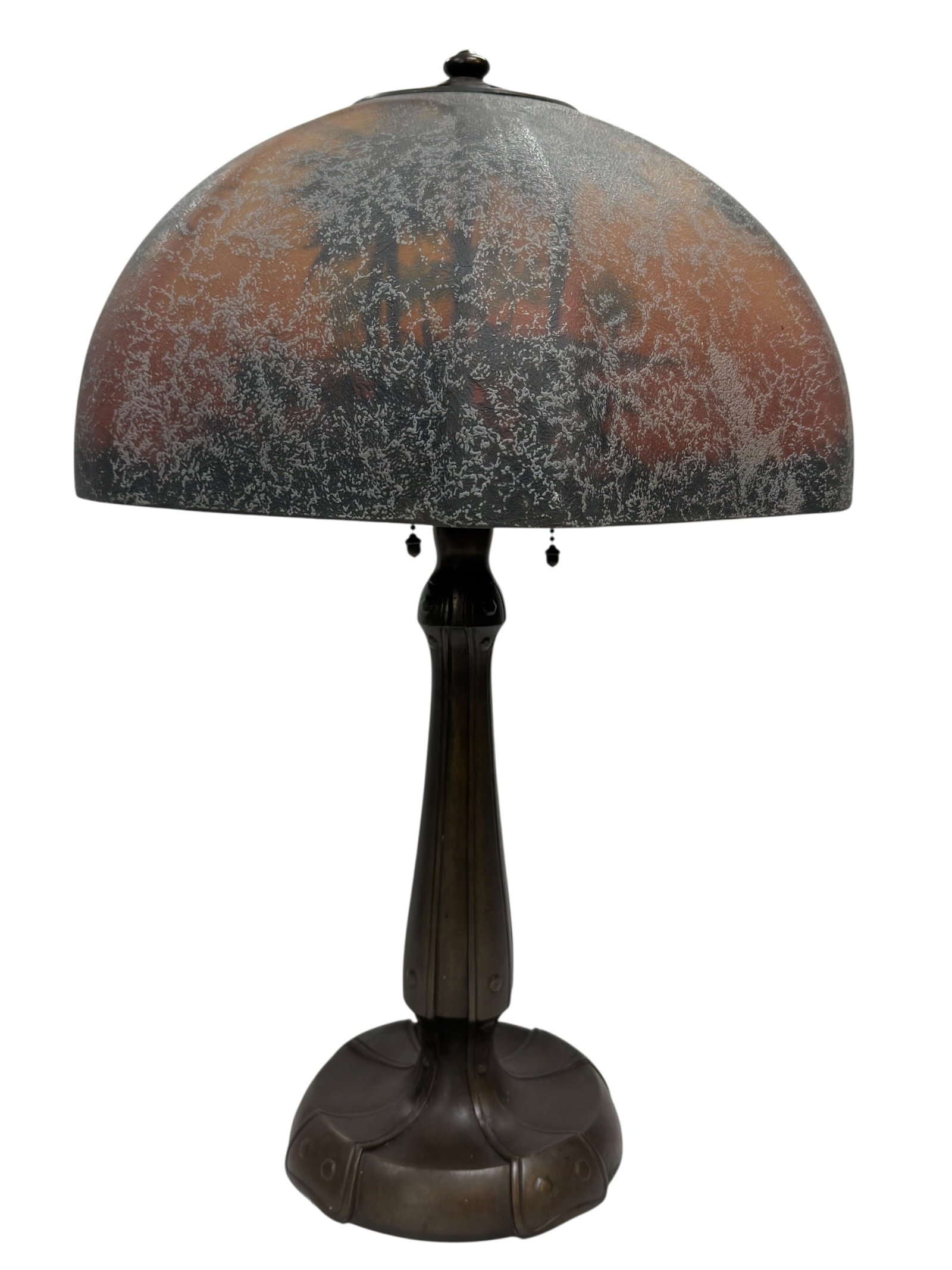 Signed Handel Antique Bronze Reverse Painted “Palm Trees” Lamp (1 of 14)