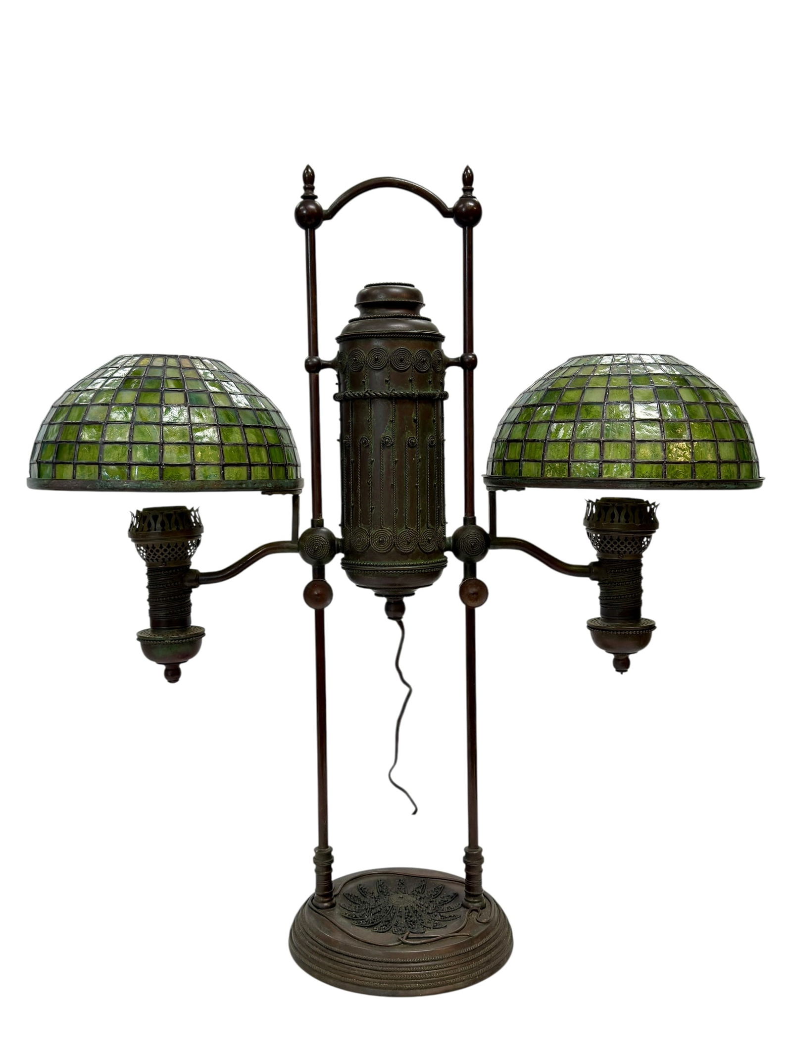 Tiffany Studios Bronze “Vine Border” Double-Arm Student Lamp (1 of 20)