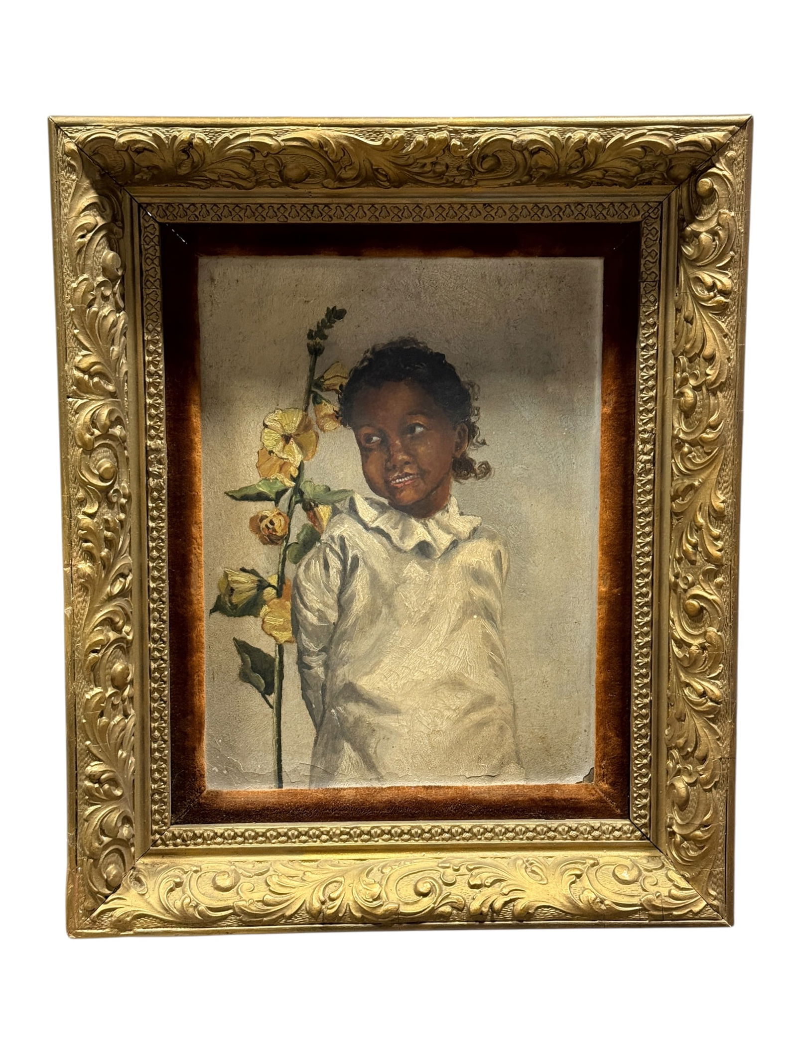 Late 19th C. Black Americana Oil on Board Portrait of Young Girl (1 of 7)