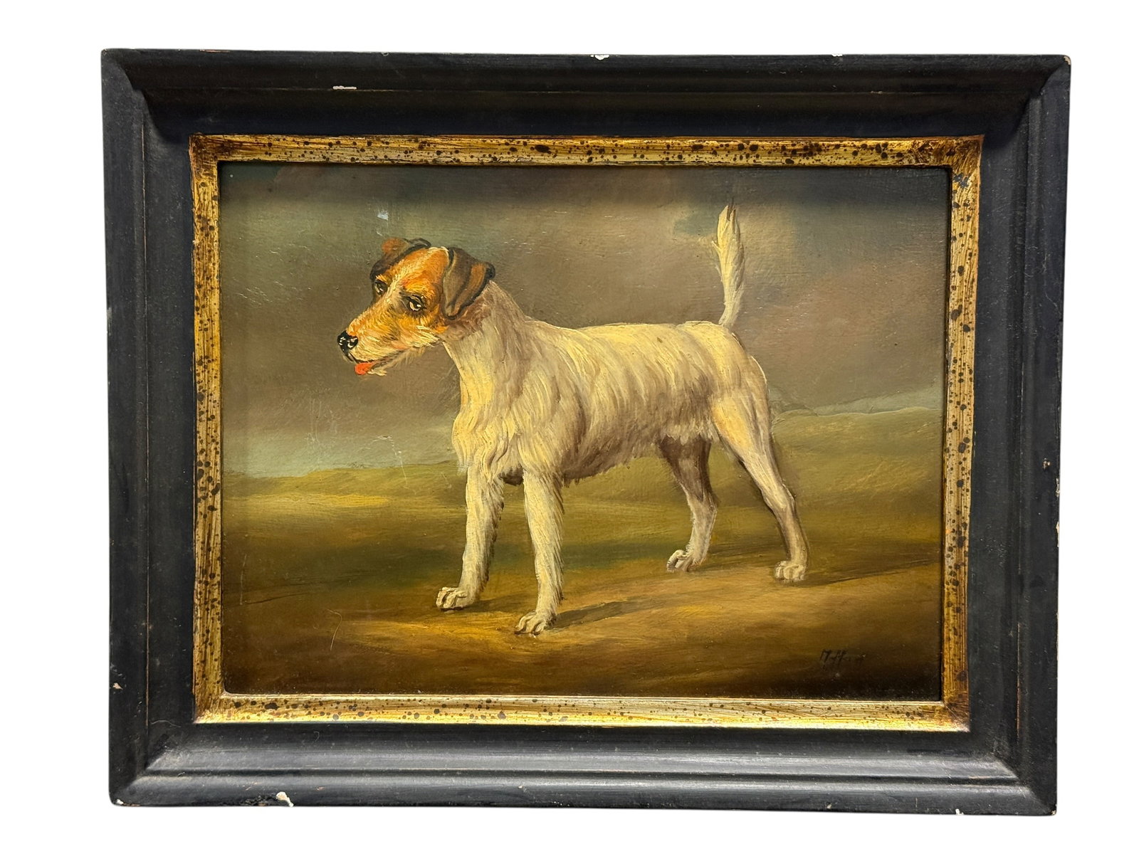 Signed Maffei 19th C. Terrier Dog Portrait Oil Painting on Metal (1 of 7)